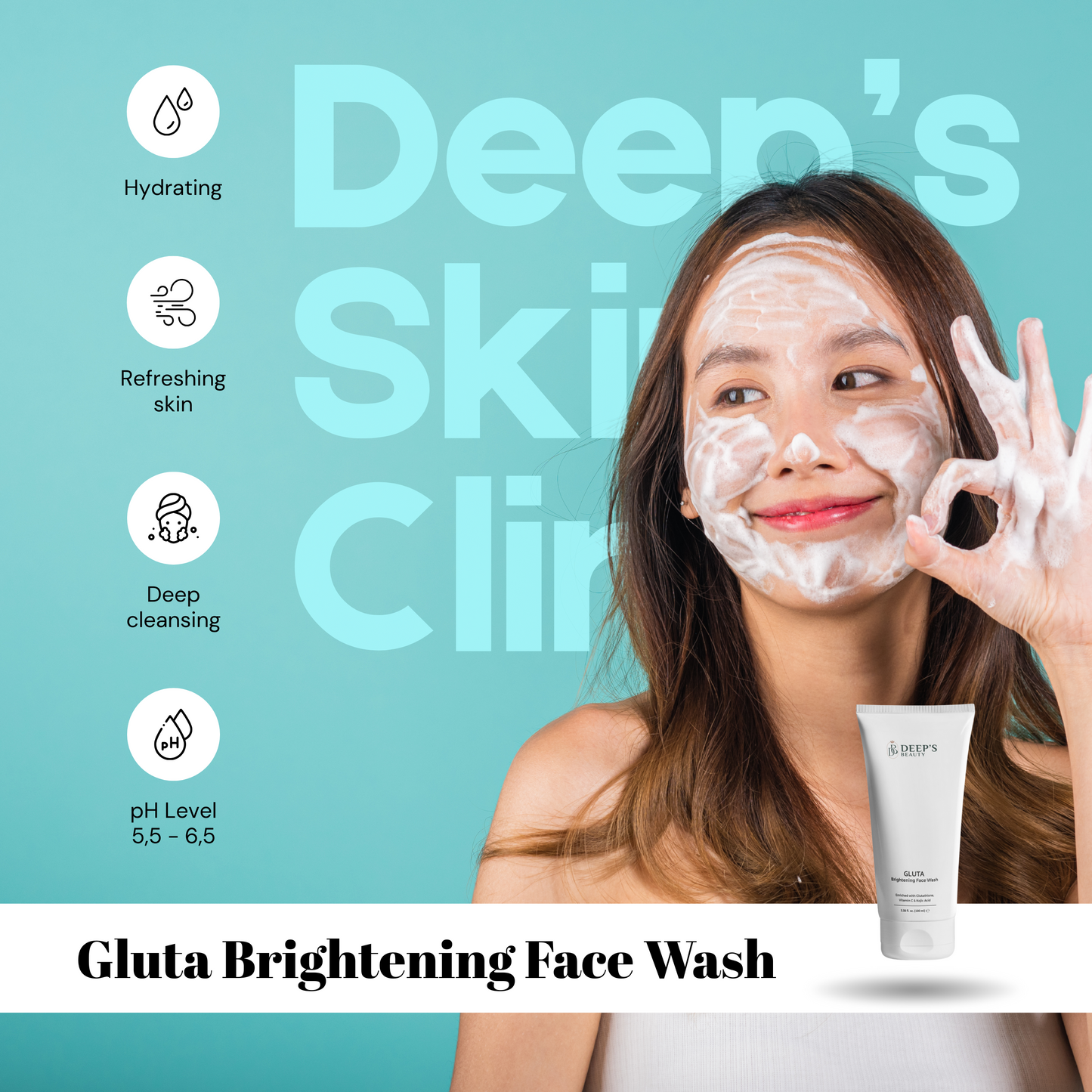 Gluta Brightening Face Wash – Gentle Skin Cleanser with Glutathione & Vitamin C | Deep Clean, Fades Dark Spots, Brightens Dull Skin | For All Skin Types | 100ml